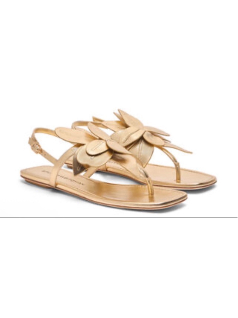 New Stuart Weitzman Gold Floral Flat Sandals Size 9